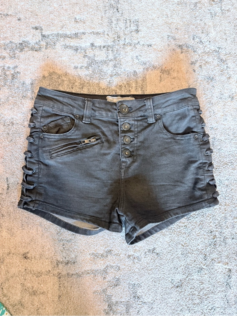 Free People Black Women's Shorts with Button Front